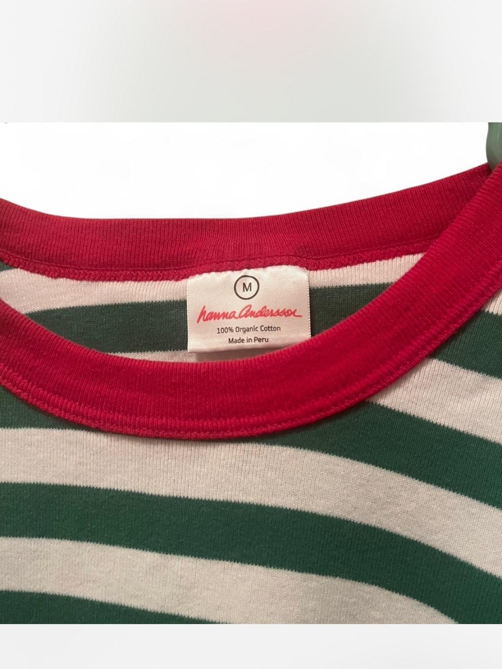 Hanna Andersson Green and White Striped Tee with Red Neckline - Picture 2 of 3